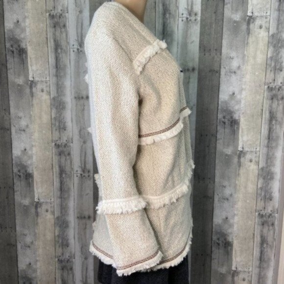 Fringe Accent Open Front Cream Boho Sweater NEW Size Large NWT - Picture 5 of 11